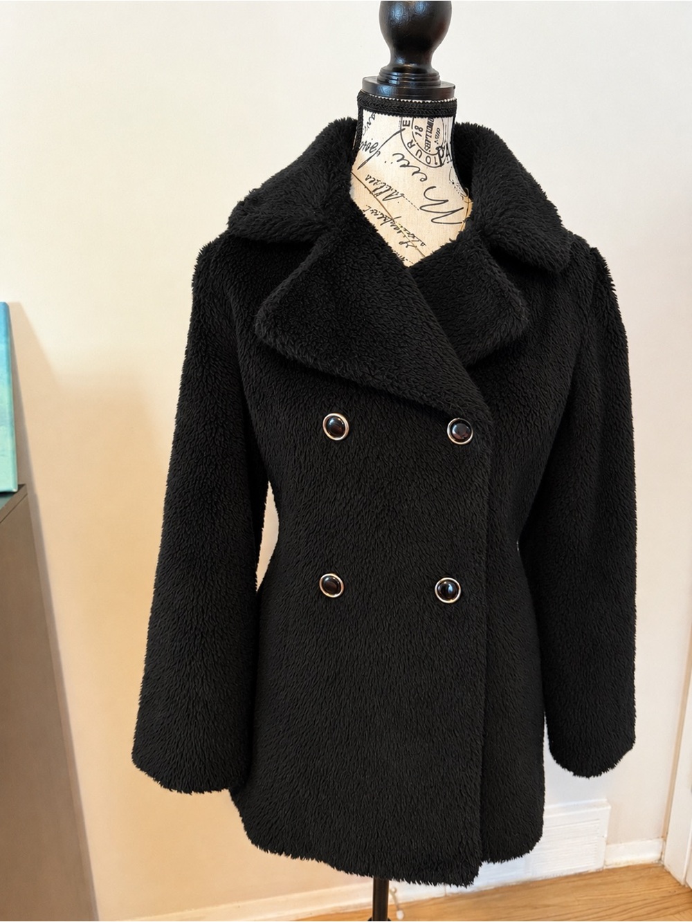 Out To Wear Rampage Black Double-Breasted Teddy Coat